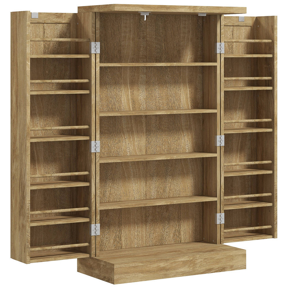 Homcom armário de cozinha, armário despensa de cozinha com 2 portas, 16 prateleiras, móvel moderno com prateleiras ajustáveis, para sala de jantar, sala, 60x30x104 cm, cor natural