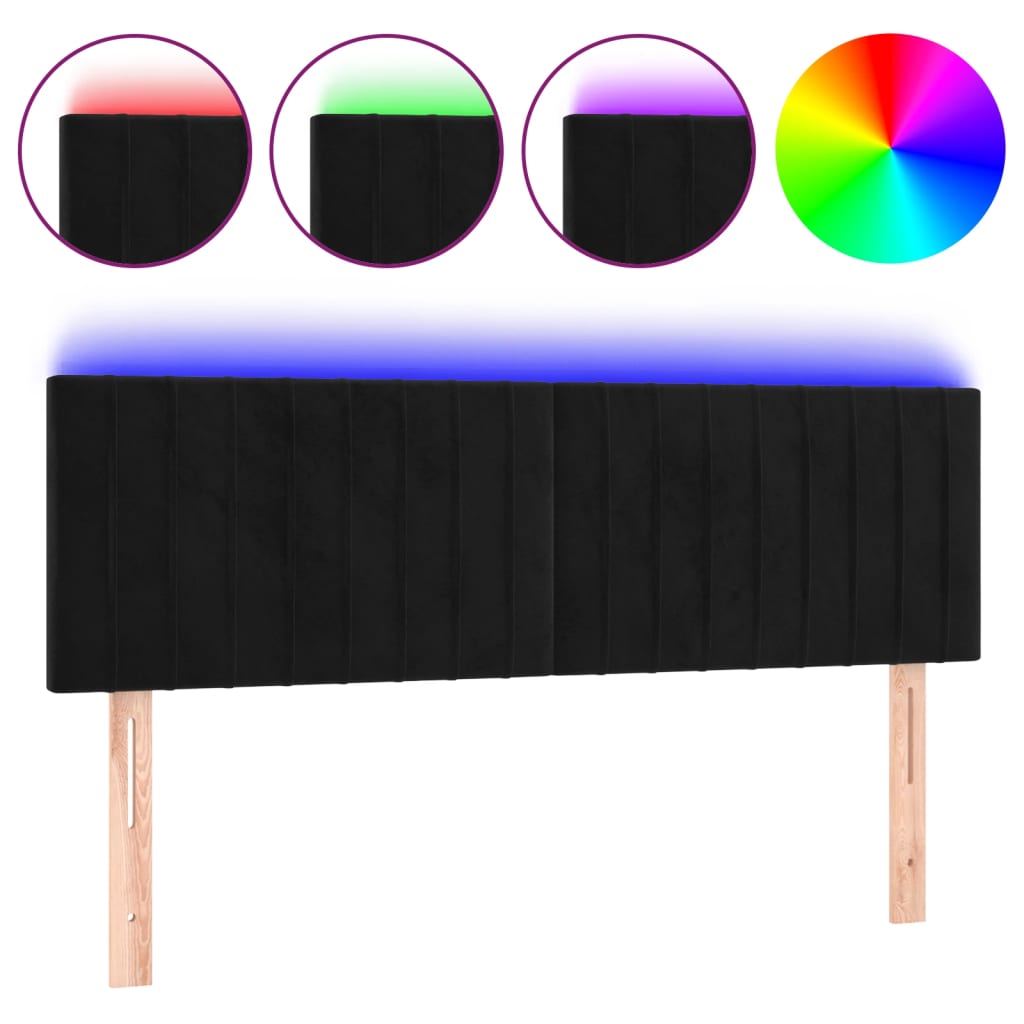 Vidaxl cabeceira de cama c/ luzes led veludo 144x5x78/88 cm preto
