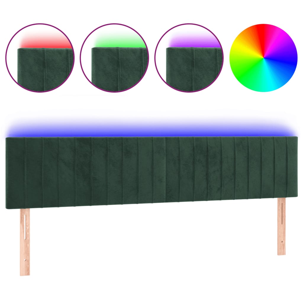Vidaxl cabeceira de cama c/luzes led veludo 200x5x78/88cm verde-escuro