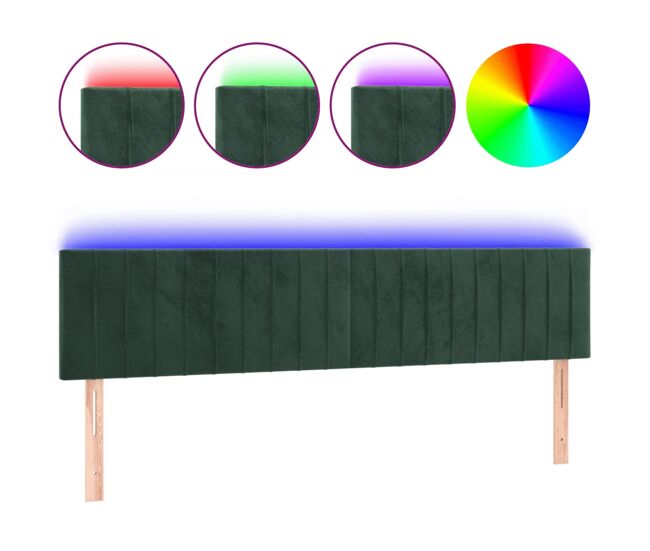 Vidaxl cabeceira de cama c/luzes led veludo 200x5x78/88cm verde-escuro