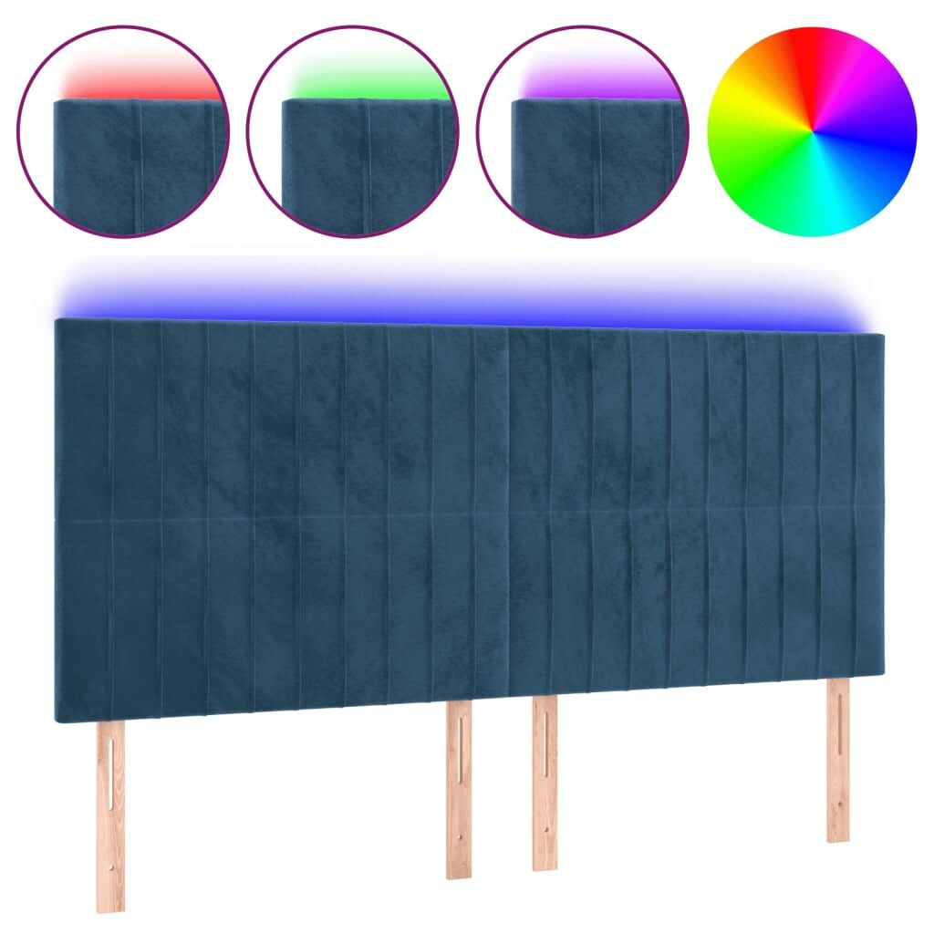 Vidaxl cabeceira cama c/ luzes led veludo 200x5x118/128cm azul-escuro
