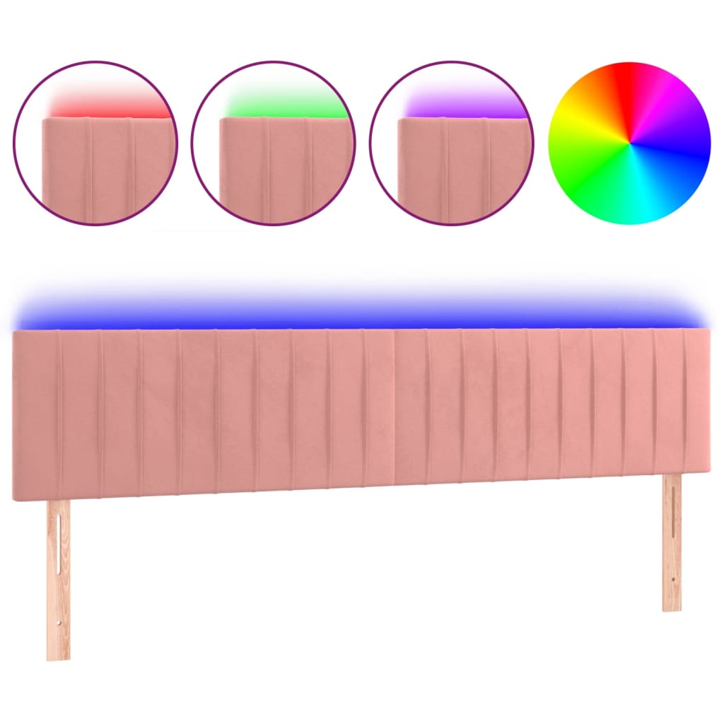 Vidaxl cabeceira de cama c/ luzes led veludo 200x5x78/88 cm rosa