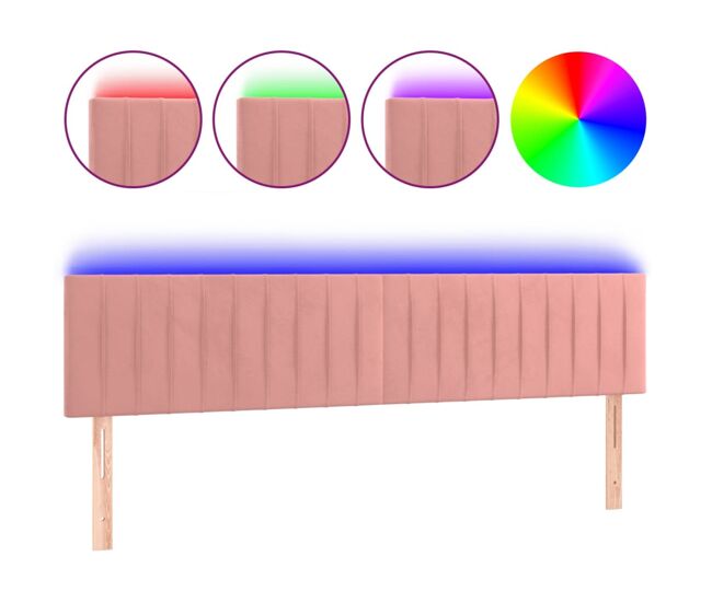 Vidaxl cabeceira de cama c/ luzes led veludo 200x5x78/88 cm rosa