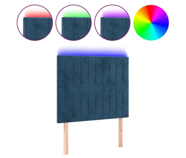Vidaxl cabeceira cama c/ luzes led veludo 90x5x118/128cm azul-escuro