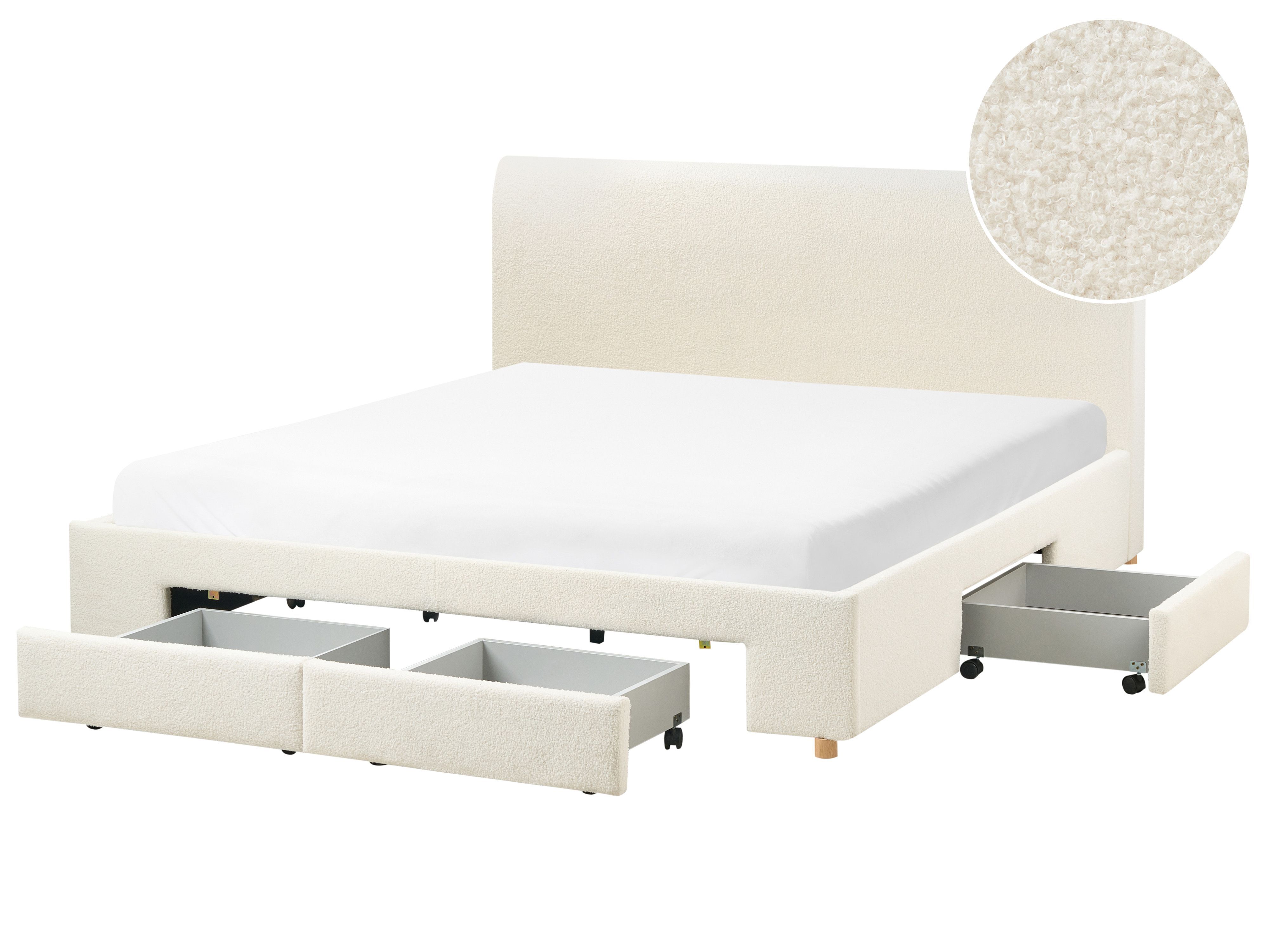 Beliani Cama com gavetas de arrumação Bouclé SOUTRIN 191x218