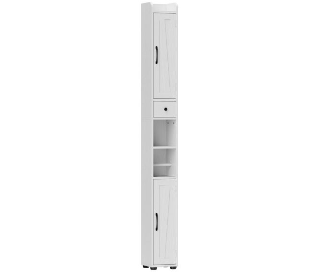 Homcom coluna casa de banho móvel casa de banho com 2 portas gaveta compartimento aberto prateleiras ajustáveis e suporte para papel higiênico armário