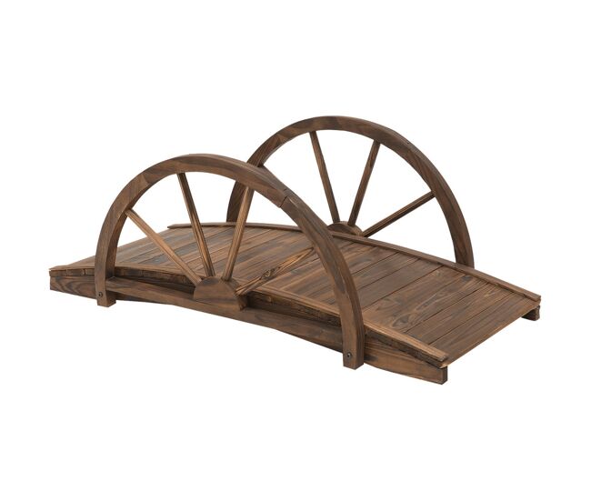 Outsunny ponte de madeira para jardim ponte decorativa com capacidade máxima de 150 kg com corrimão em forma de meia roda 100x50x37 cm marrom