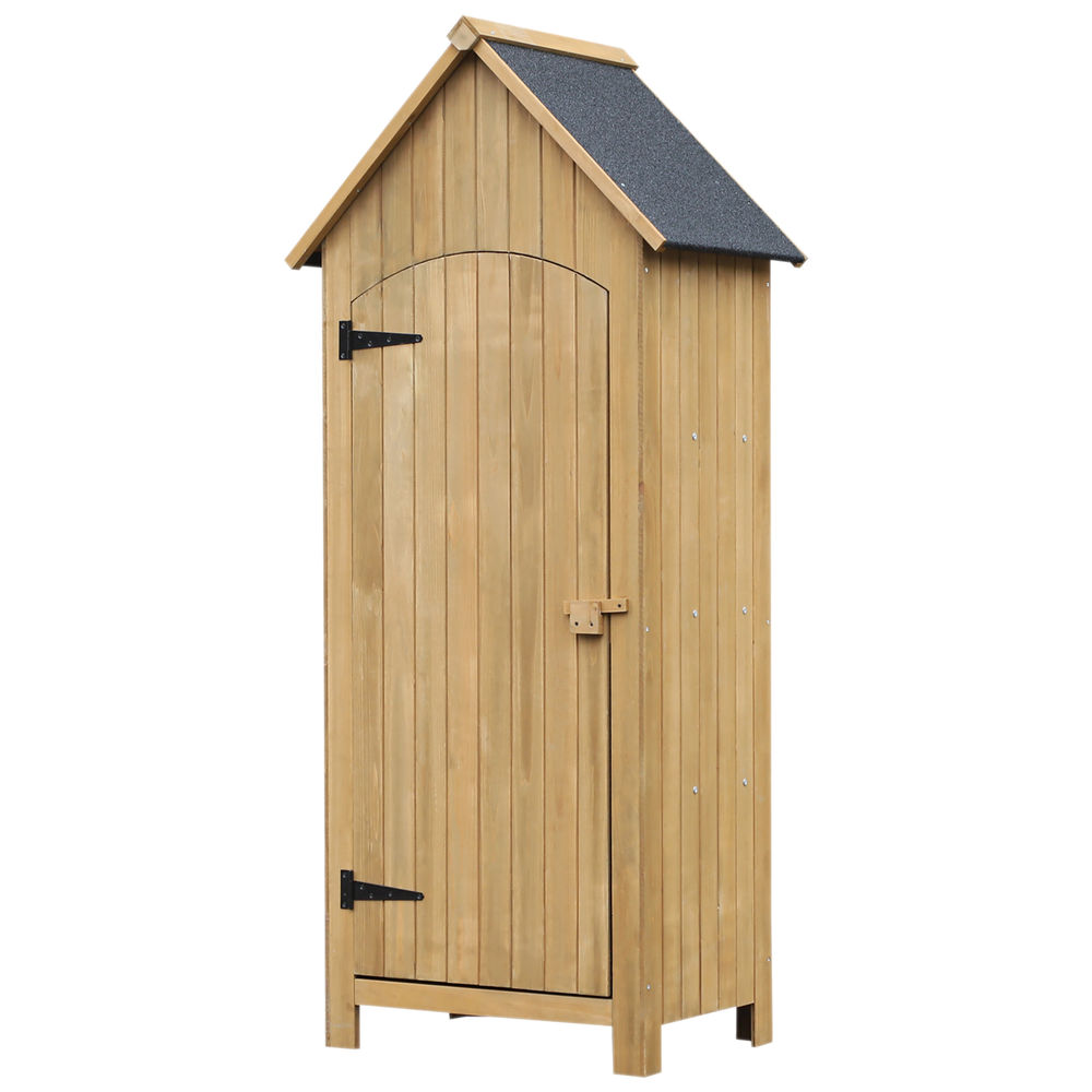 Outsunny armário jardim de madeira 77,5x54,2x179,5 cm 0,3 m² abrigo de exterior armário para arrumação de ferramentas com 3 prateleiras e 2 portas com