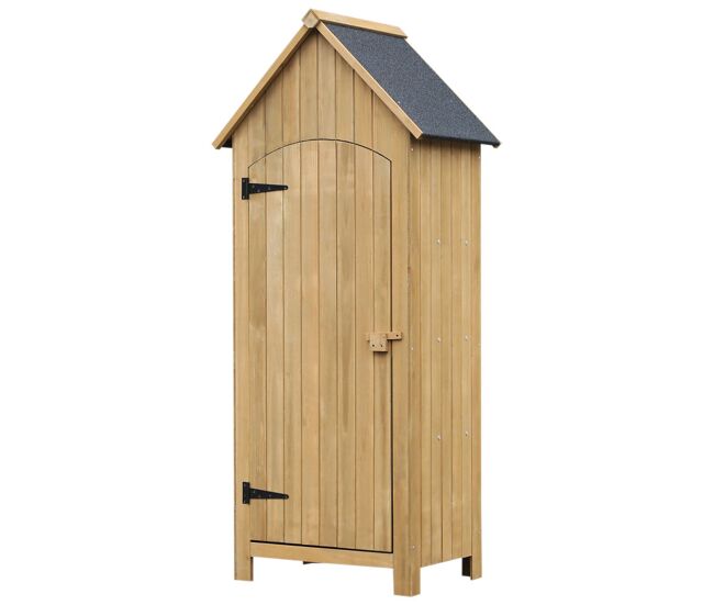 Outsunny armário jardim de madeira 77,5x54,2x179,5 cm 0,3 m² abrigo de exterior armário para arrumação de ferramentas com 3 prateleiras e 2 portas com