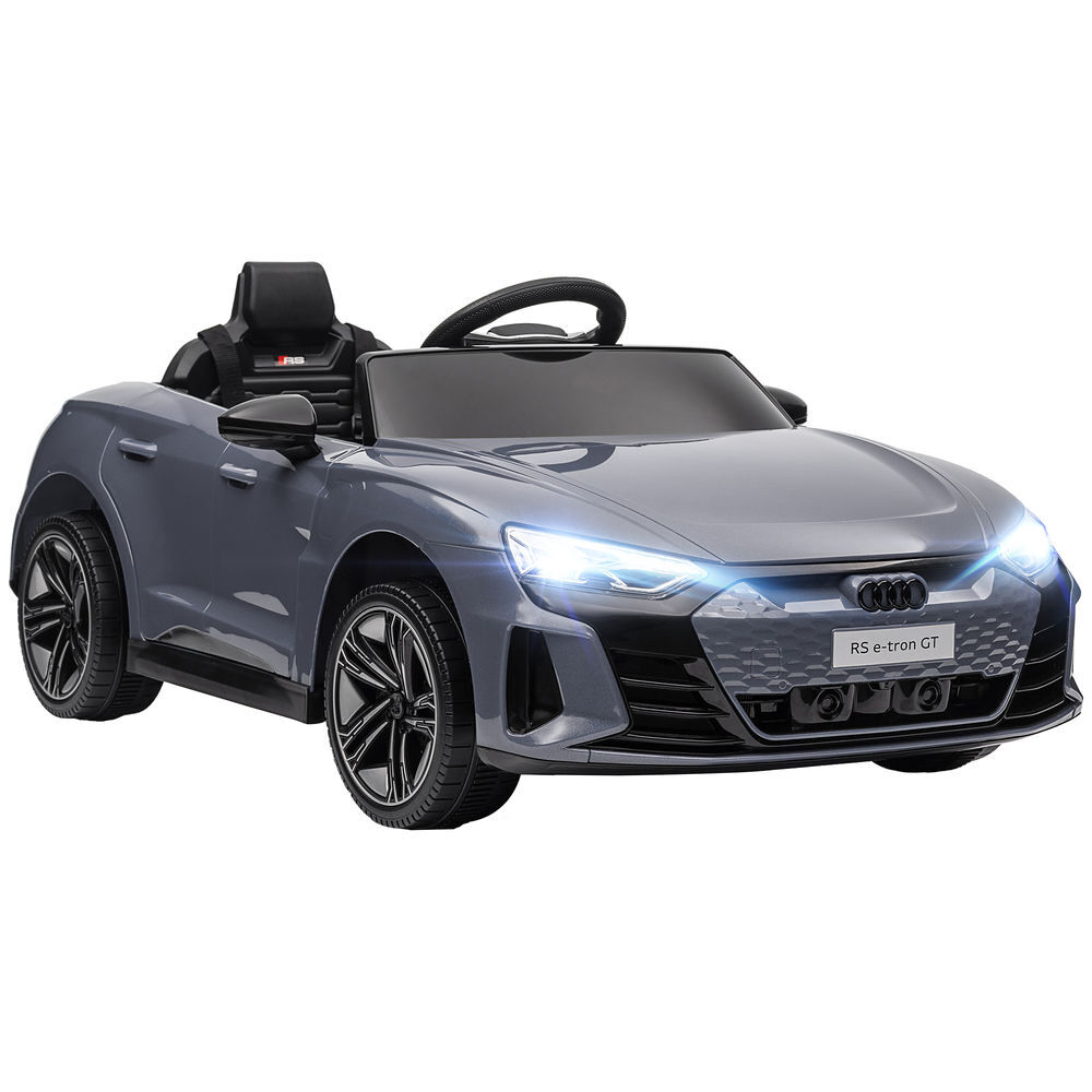 Homcom carro électrique audi rs e-tron gt para enfants de 3-6 anos carro de bateria 12v com 2 motores controlo remoto faróis led buzina música usb e abertura de porta 3-5km/h 103x58x41 cm gris