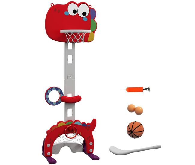 Aiyaplay tabela de basquetebol infantil 5 em 1 tabela de bssquetebol para enfants com altura ajustável futebol golf aros jogo de lançamento de bola interior 46x51x134-152 cm rouge