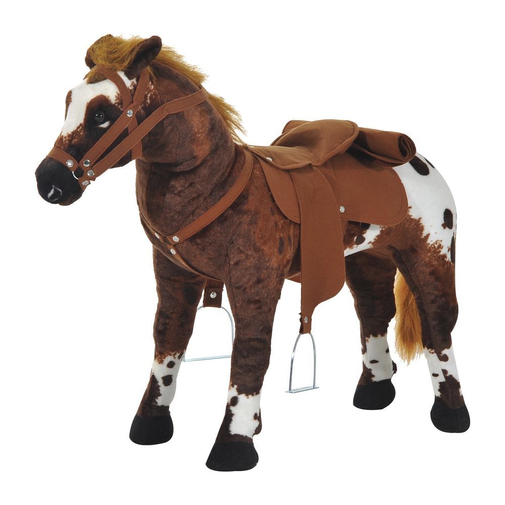 Homcom cavalo de brinquedo para crianças acima de 3 anos com sons realistas 85x28x60 cm marrom