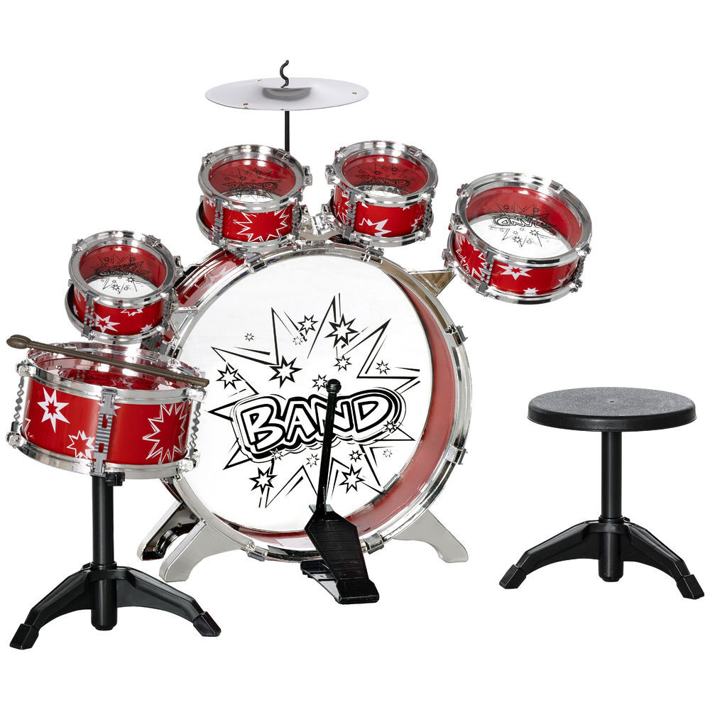 Aiyaplay bateria infantil com banco bateria para crianças acima de 3 anos com tambores pedal e baqueta desenho com tema de estrelas 65x22x57 cm
