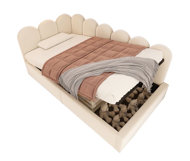 Cama de solteiro de veludo 90x190cm com armazenamento,bege