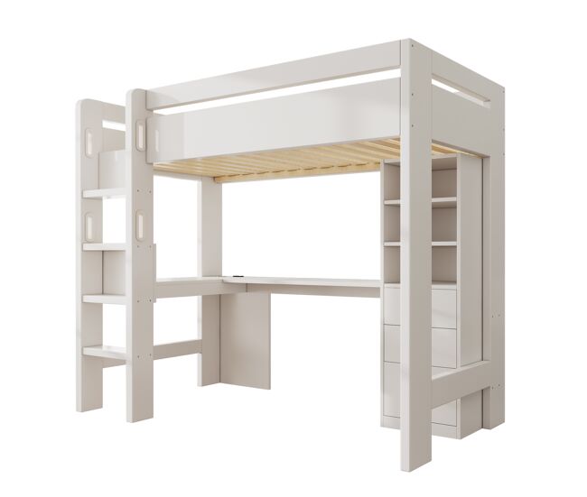 Cama alta para crianças,cama de solteiro de madeira maciça 90x200cm com 3 gavetas,branco