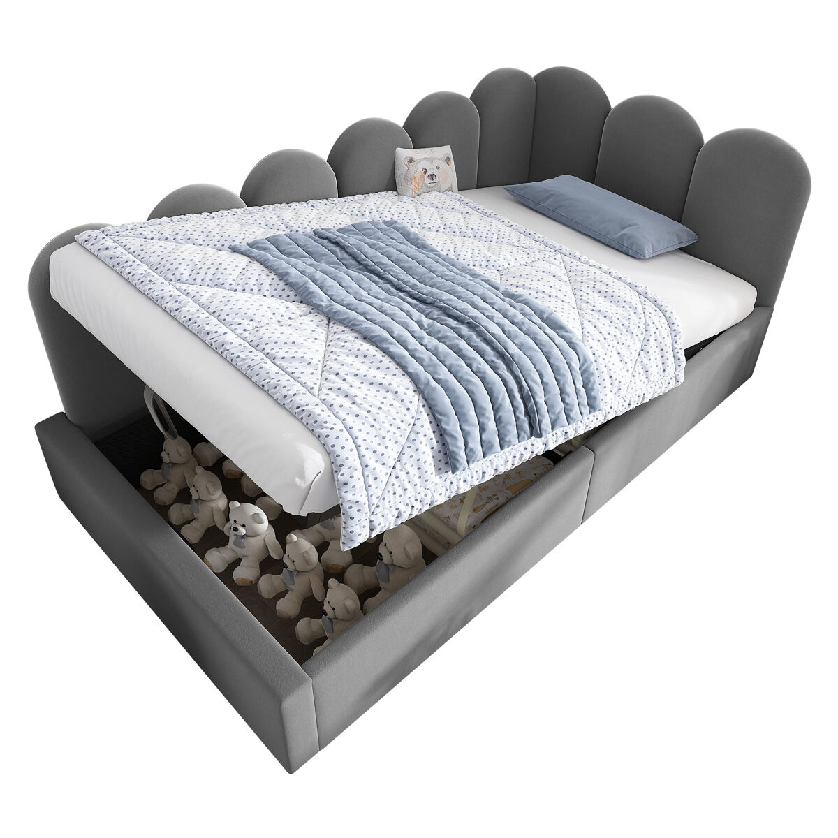 Cama de solteiro de veludo 90x190cm com armazenamento,cinzento