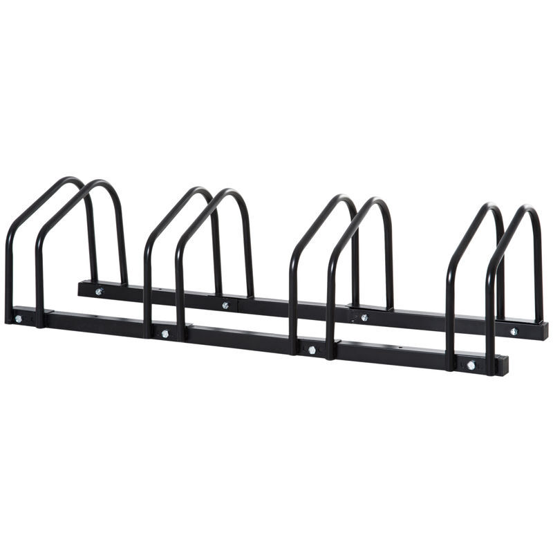 Homcom estacionamento para 4 bicicletas suporte de aço para estacionar bicicletas no chão para interior e exterior 110x33x27 cm preto