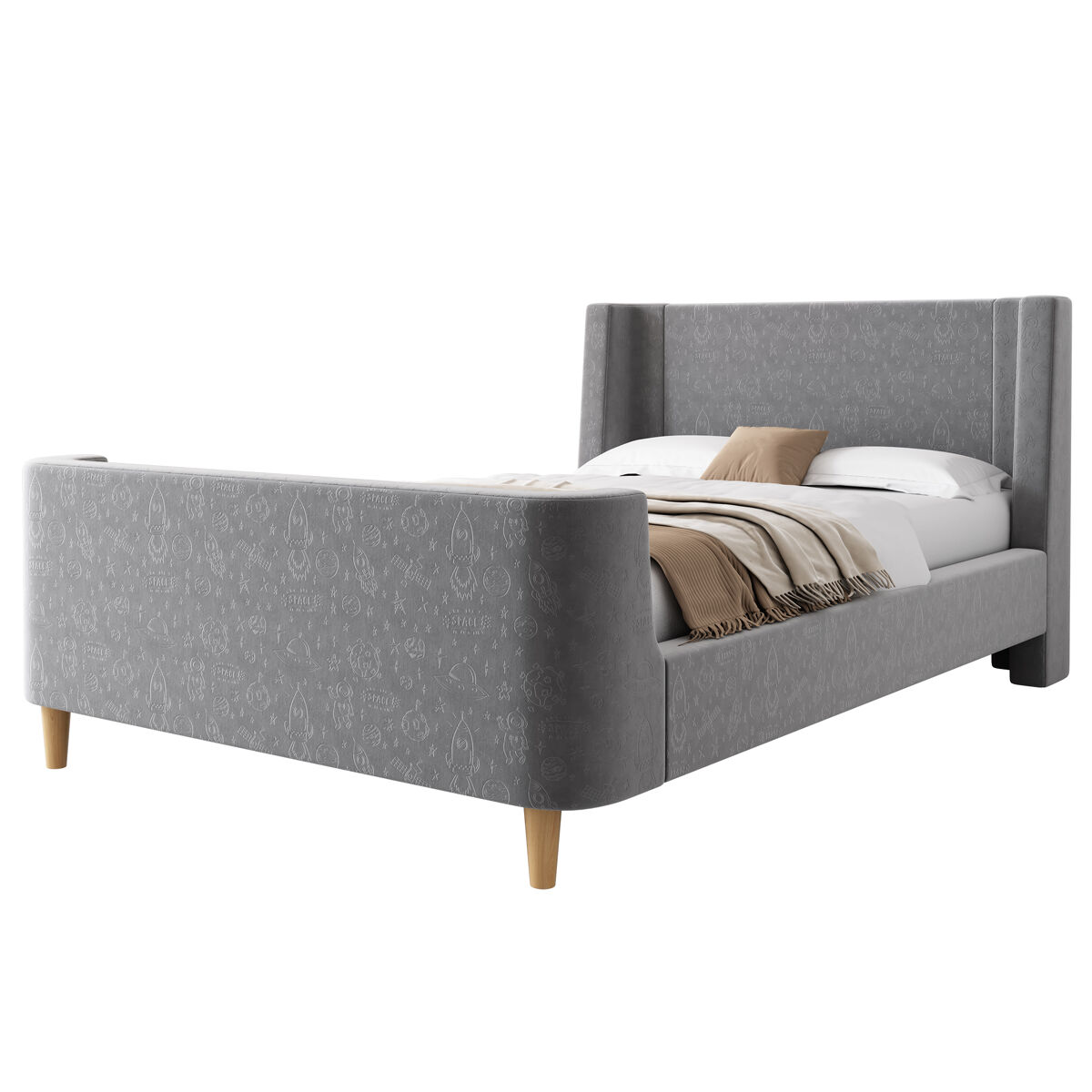 Cama de criança,cama de solteiro de veludo 90x200cm,cinzento
