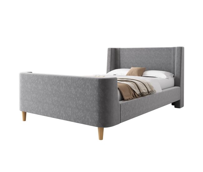 Cama de criança,cama de solteiro de veludo 90x200cm,cinzento