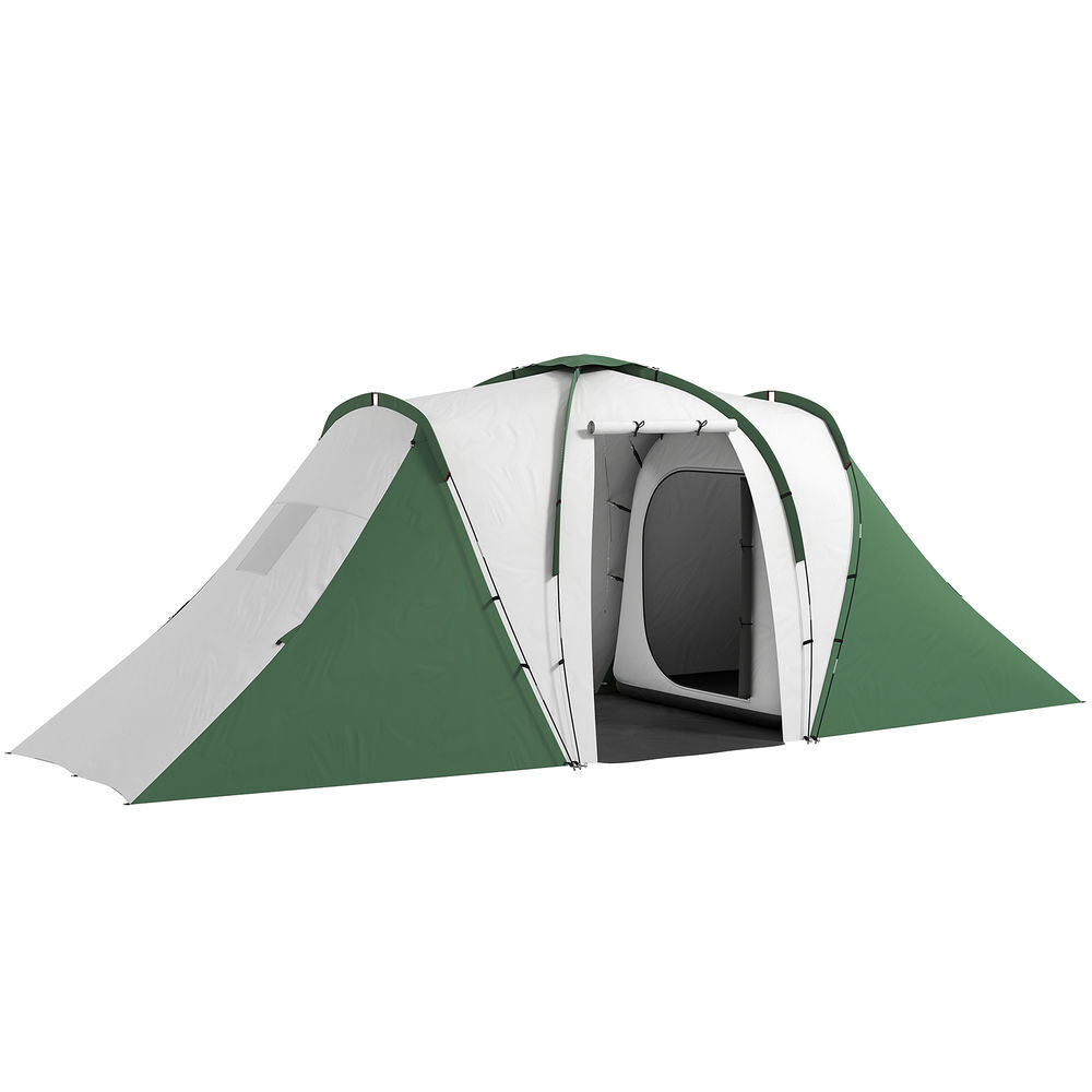 Outsunny tenda de campismo familiar para 4-6 pessoas com 2 dormitórios tenda de campismo grande impermeável 3000 mm com bolsa de transporte 555x225x190 cm gris e verde