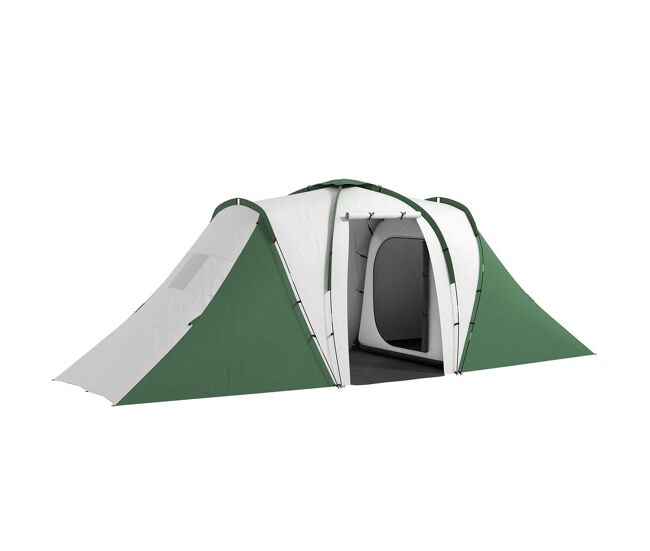 Outsunny tenda de campismo familiar para 4-6 pessoas com 2 dormitórios tenda de campismo grande impermeável 3000 mm com bolsa de transporte 555x225x190 cm gris e verde
