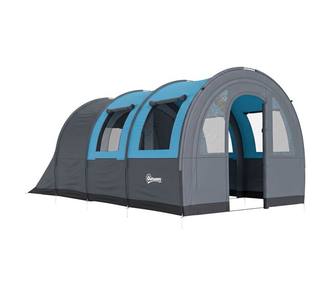 Outsunny tenda de campismo familiar para 3 pessoas tenda de campismo dobrável com 2 quartos portas e bolsa de transporte impermeável 3000 mm para