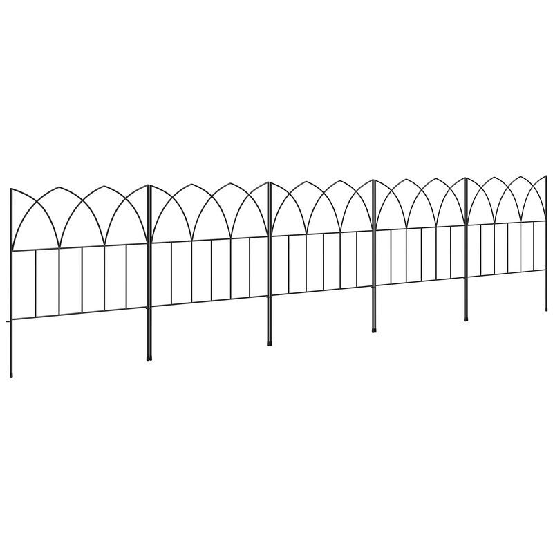 Outsunny cercas de jardim 205x45,5 cm conjunto de 5 cercas decorativas para jardim de metal combinação livre barreira para animais para terraço pátio