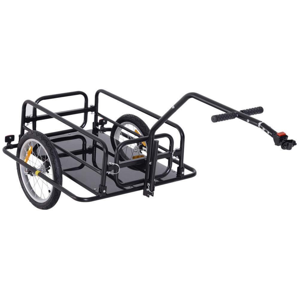 Homcom reboque de carga para bicicleta carrinho dobrável para bicicleta com 2 rodas refletores seguros carga 40 kg 155x71,5x77 cm preto