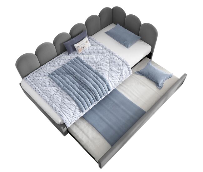 Cama gavetão de veludo 90x200cm,cinzento