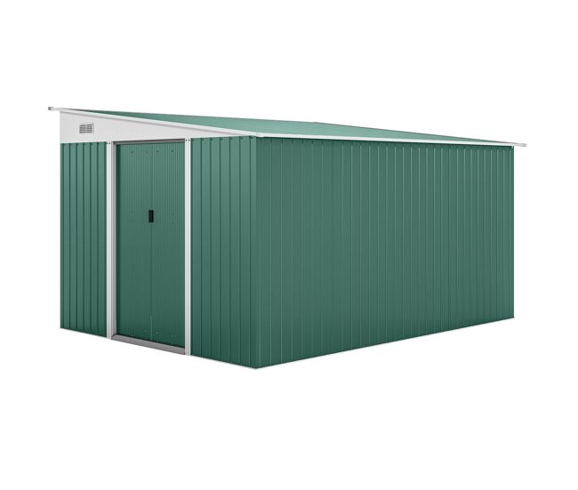 Outsunny abrigo de jardim 280x345x201 cm 8,9 m² abrigo de exterior de aço para armazenamento de ferramentas com portas e 2 janelas verde