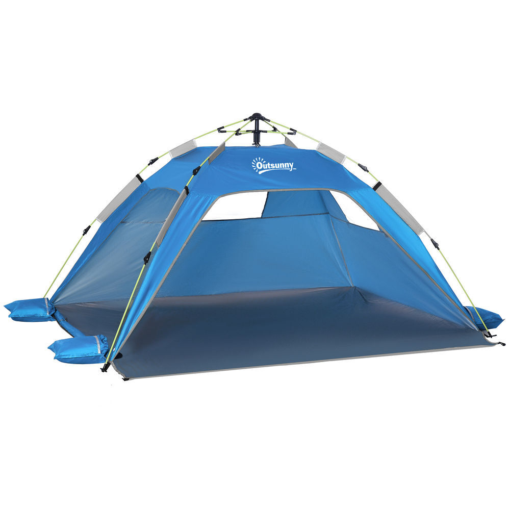 Outsunny tenda de praia dobrável tenda de praia pop-up para 1-2 pessoas com 2 portas 2 janelas e bolsa de transporte para parque campismo 220x173x120