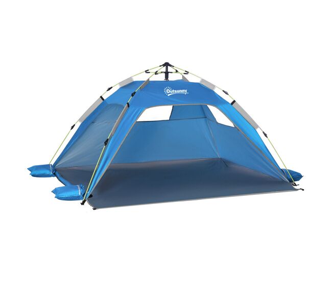 Outsunny tenda de praia dobrável tenda de praia pop-up para 1-2 pessoas com 2 portas 2 janelas e bolsa de transporte para parque campismo 220x173x120