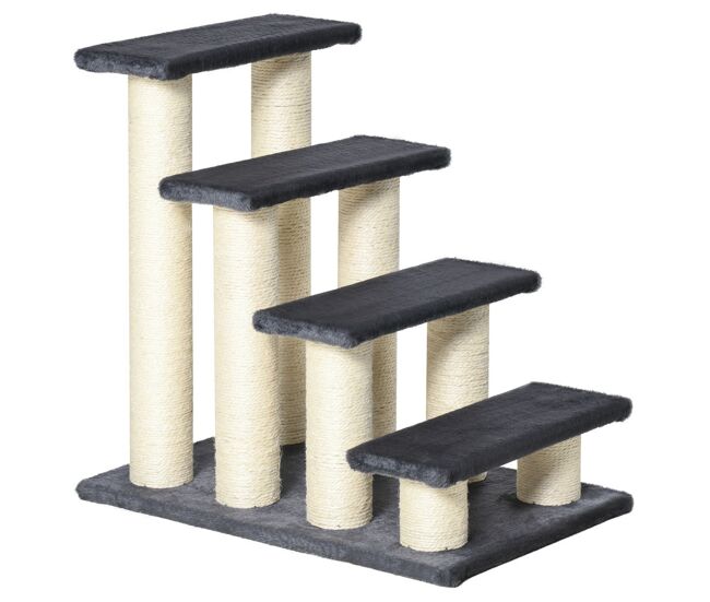 Pawhut escada para animais de estimação escada para gatos cães cobertura macia de pelucia raspador de sisal estável 4 passos 60x42x61 cm cinzento