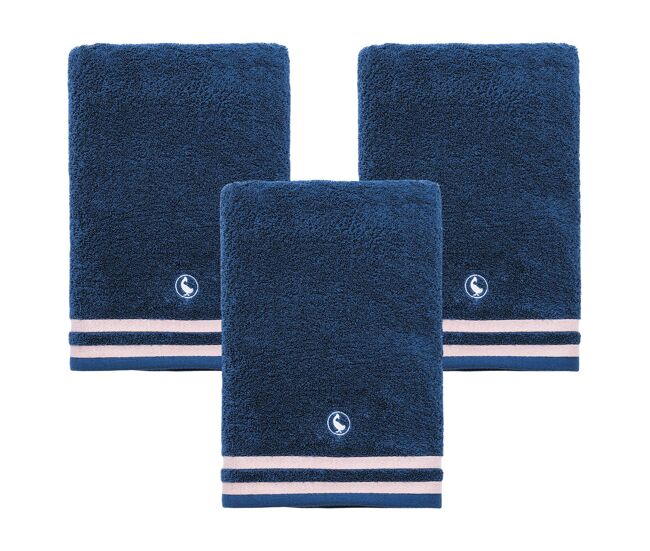 Conjunto de 3 toalhas azul marinho 70x140cm algodão 500gsm el ganso