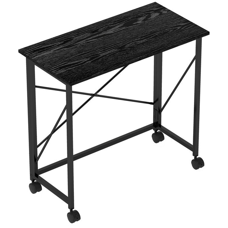 Homcom secretária dobrável com rodas mesa de secretária compacta mesa para computador portátil para casa escritório espaços pequenos 80x40x75 cm preto