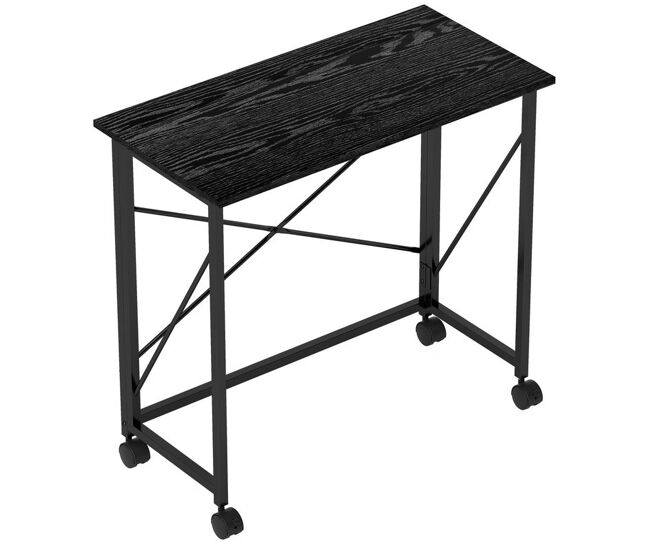 Homcom secretária dobrável com rodas mesa de secretária compacta mesa para computador portátil para casa escritório espaços pequenos 80x40x75 cm preto