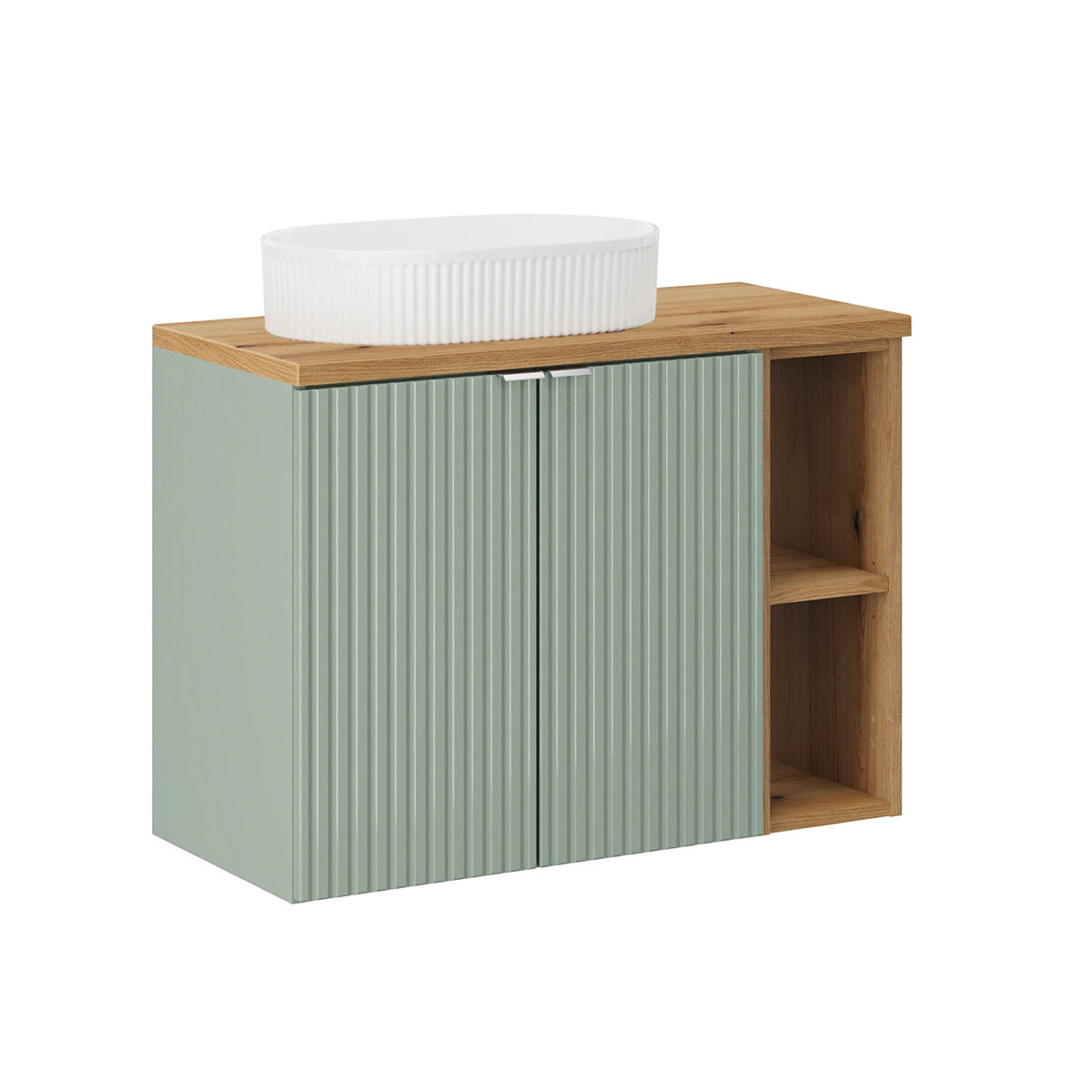 Móvel de lavatório simples 80cm 2 portas 2 nichos verde jade e madeira