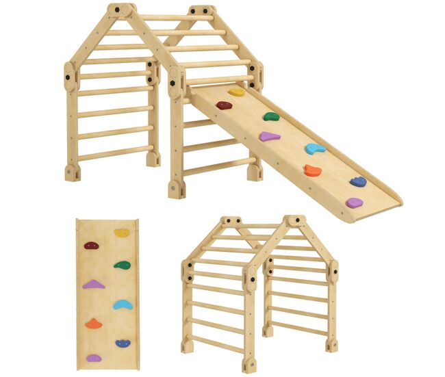 Aiyaplay 3 em 1 estrutura de escalada montessori dobrável em madeira para enfants dos 18 aos 48 meses com rampa para escorregar ou trepar 175x70x89 cm multicolor