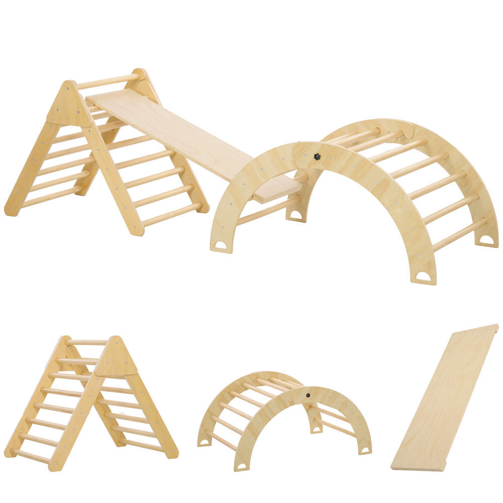 Aiyaplay triangulo de escalada de madeira escalada para enfants de 18-48 meses com rampa e arco de aprendizagem 219x72,5x68,5 cm madeira