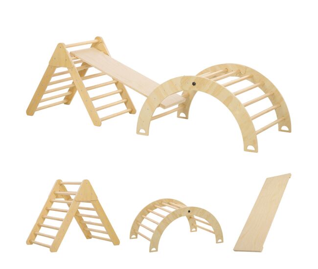Aiyaplay triangulo de escalada de madeira escalada para enfants de 18-48 meses com rampa e arco de aprendizagem 219x72,5x68,5 cm madeira