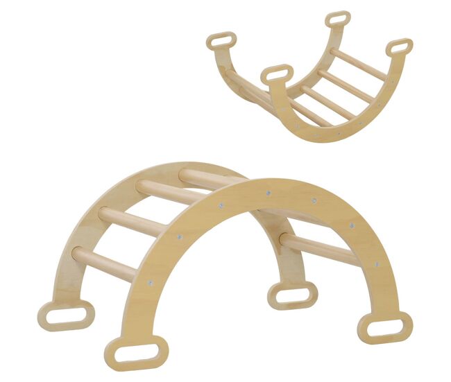 Aiyaplay arco de aprendizagem para crianças 2 em 1 arco de escalar para crianças de 18-48 meses baloiço para bebés carga 50 kg 68x42x36 cm madeira