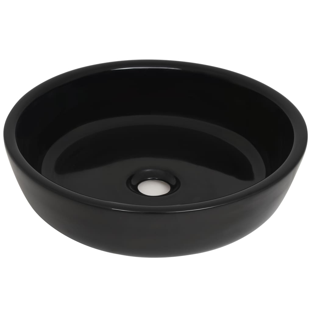Vidaxl lavatório redondo em cerâmica 42x12 cm preto