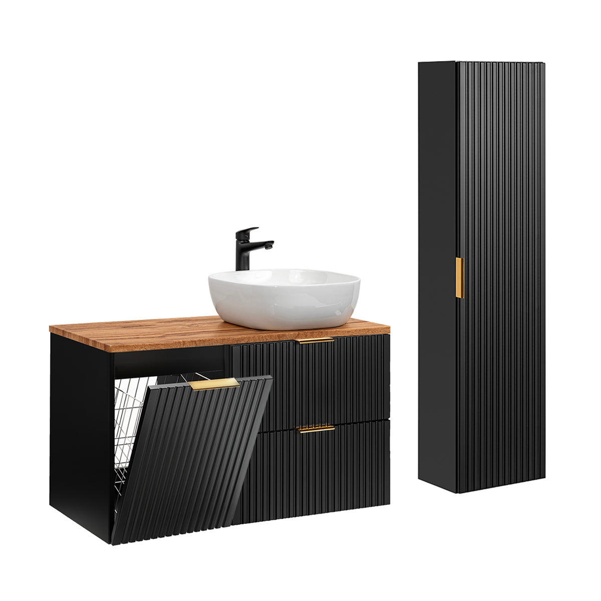 Lavatório individual 100cm cesto para roupa suja enceinte adriel noir madeira