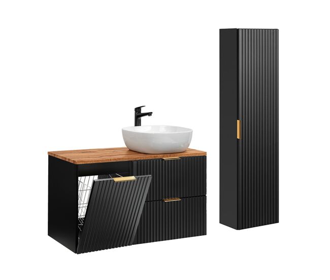 Lavatório individual 100cm cesto para roupa suja enceinte adriel noir madeira