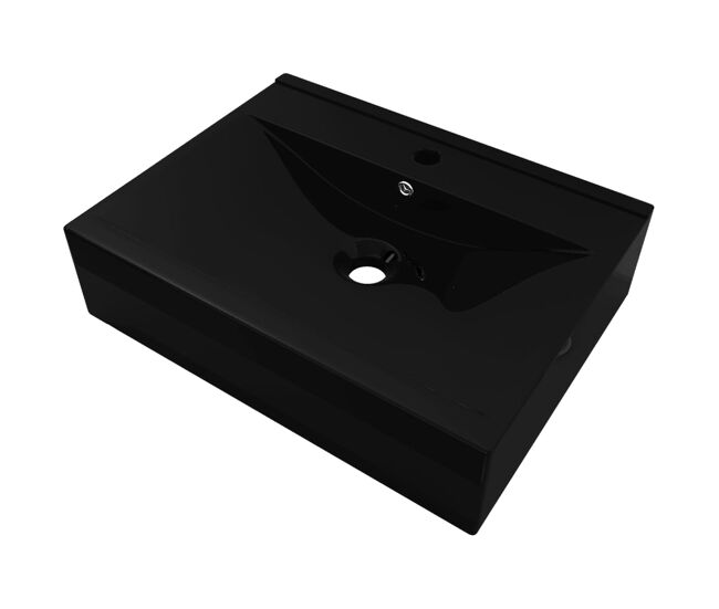 Vidaxl lavatório cerâmico retang. luxososo preto furo torneira 60x46cm