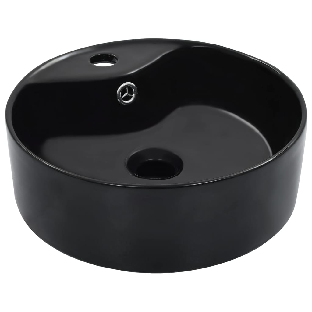 Vidaxl lavatório com extravasamento 36x13 cm cerâmica preto