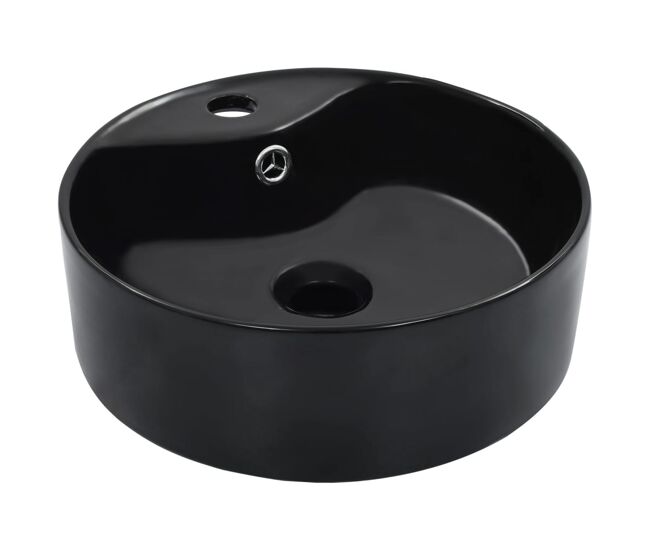Vidaxl lavatório com extravasamento 36x13 cm cerâmica preto