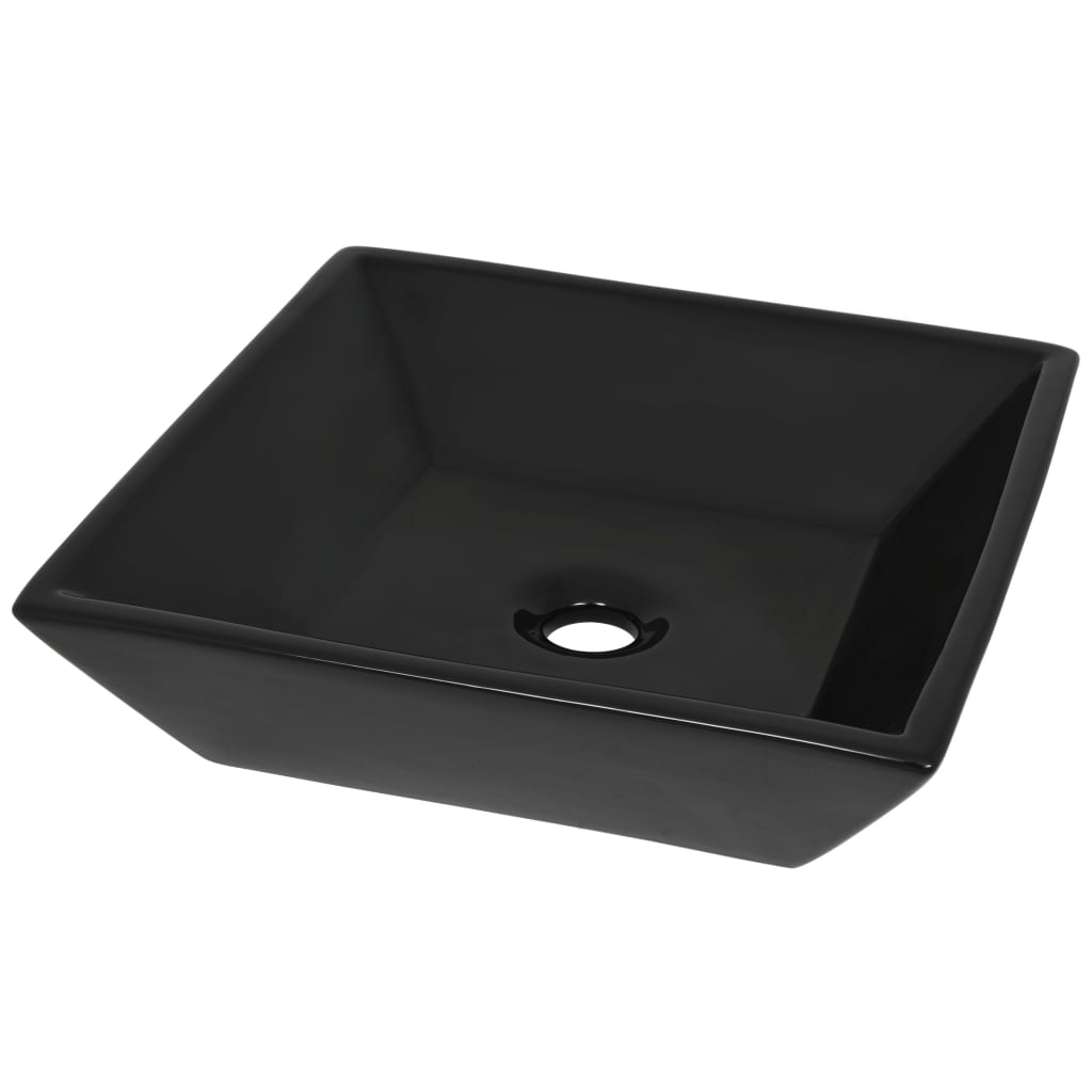 Vidaxl lavatório quadrado preto em cerâmica 41,5x41,5x12 cm