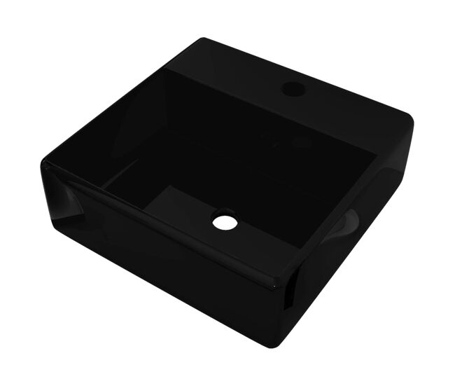 Lavatório cerâmica quadrado com orifício torneira/descarga, preto