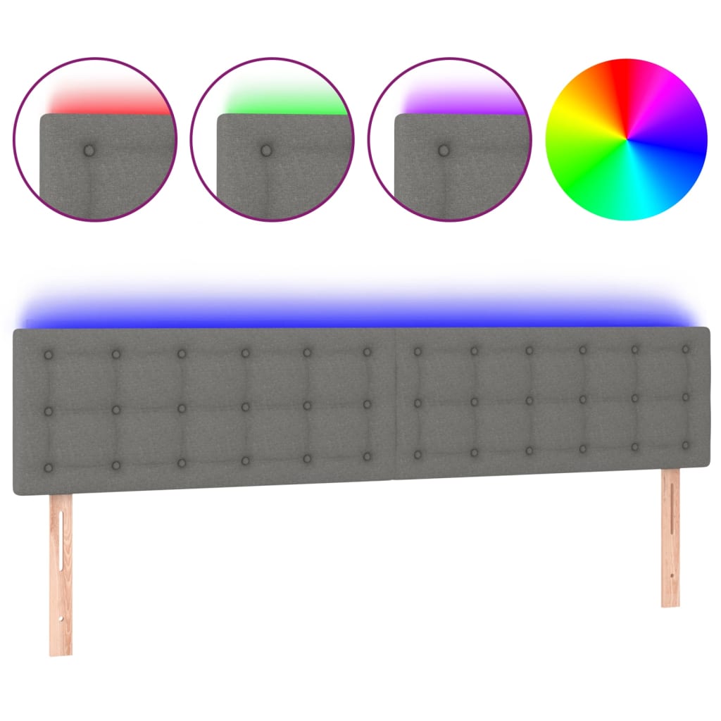 Vidaxl cabeceira de cama c/luzes led tecido 200x5x78/88cm cinza-escuro